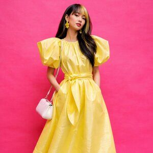 Christopher John Rogers O. Yellow Puff Sleeve Dress – XS – Fun and Unique